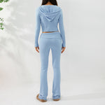 Sweater And High Waist Long Pants Set - light blue