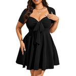 Black Tie Front Short Sleeve A-Line Mini Dress