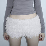 Comfy & Cute: White Low Waist Fuzzy Hot Pants for a Fresh, Sweet Style!