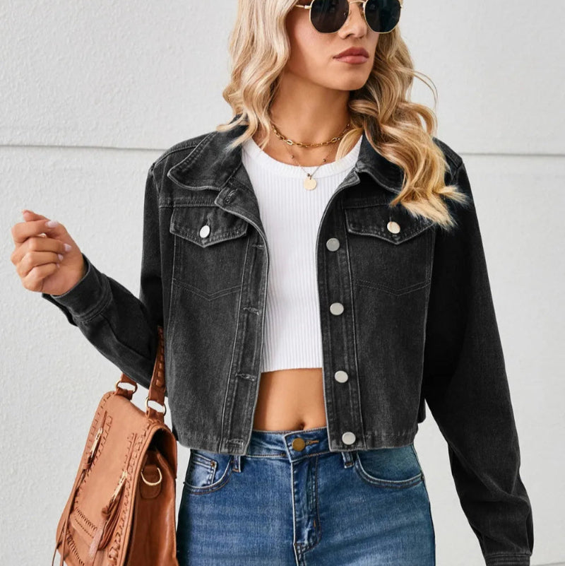 Button Up Long Sleeve Denim Jacket - runwayfashionista.com