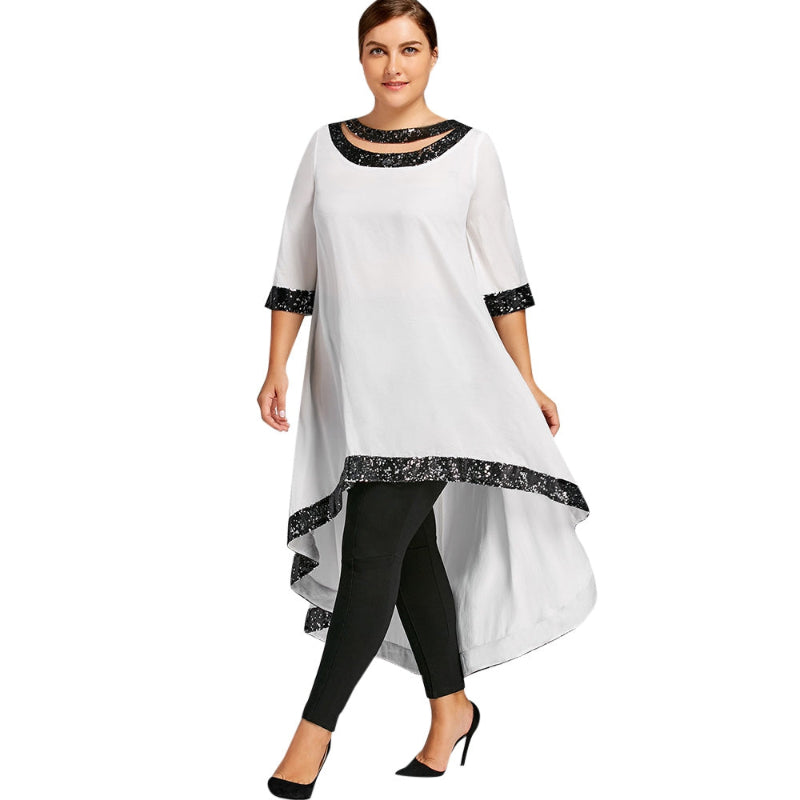 Glamorous Plus Size Sequined Dip Hem Dress