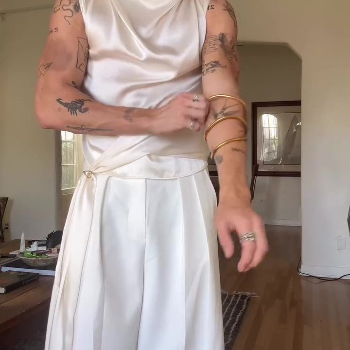 Ivory Satin Asymmetric Sculptural Draped Cowl-Collar Sleeveless Top