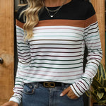 Striped Round Neck Long Sleeve T-Shirt - runwayfashionista.com