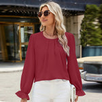 Round Neck Flounce Sleeve Top -runwayfashionista.com