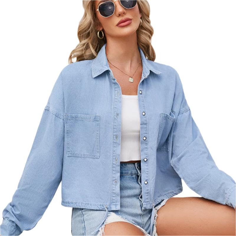 Button up long sleeve denim jacket - runwayfashionista.com