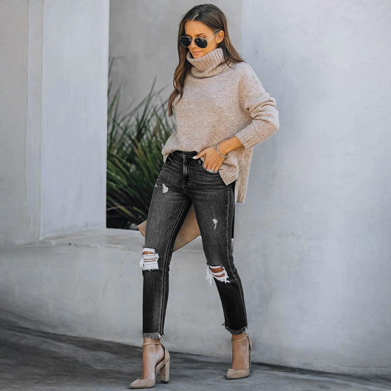 Ripped Slim Fit Streetwear Jeans - runwayfashionista.com