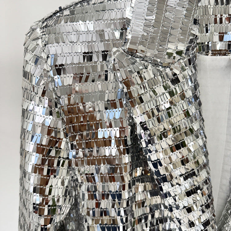 Silver Sequin Blazer & Flared Trouser Suit