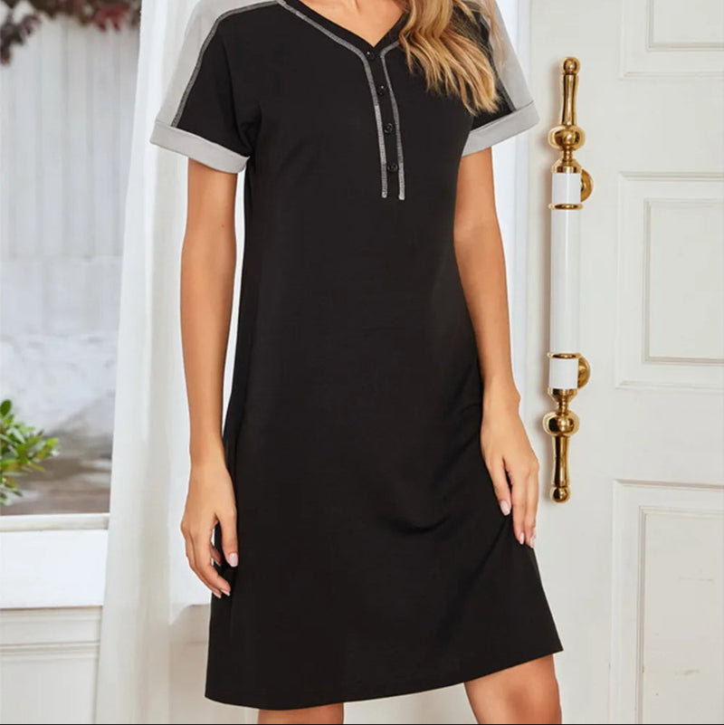 Contrast Stitching Contrast Short Sleeve Dress - runwayfashionista.com