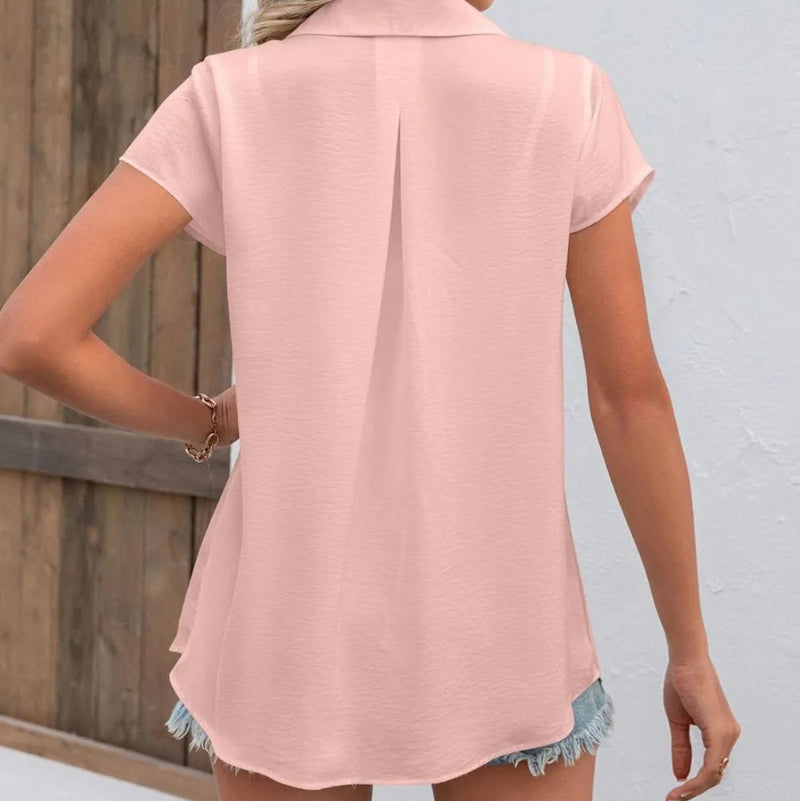 Button Up Collared Neck Short Sleeve Shirt -  runwayfashionista.com