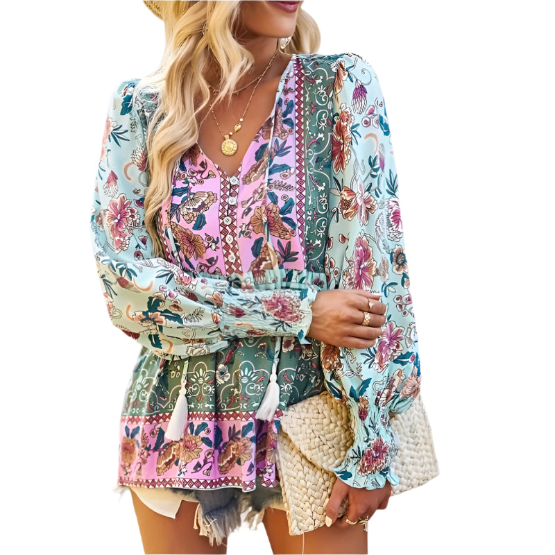 Patchwork Translucent Long Sleeve Shirt