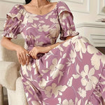 Nipped Waist Lace Up Printed Maxi Dresses