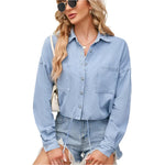 Button up long sleeve denim jacket - runwayfashionista.com