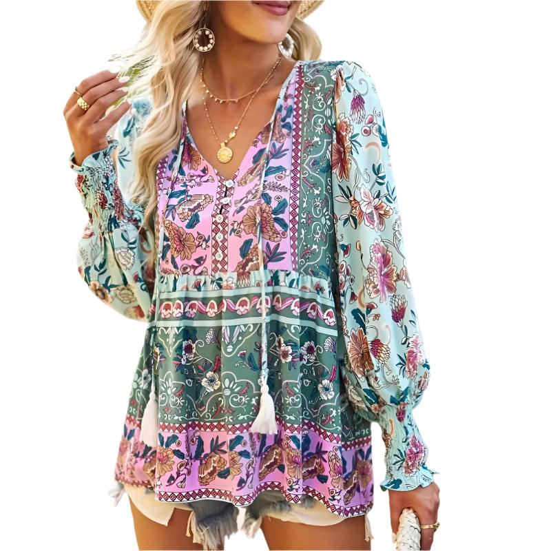 Patchwork Translucent Long Sleeve Shirt