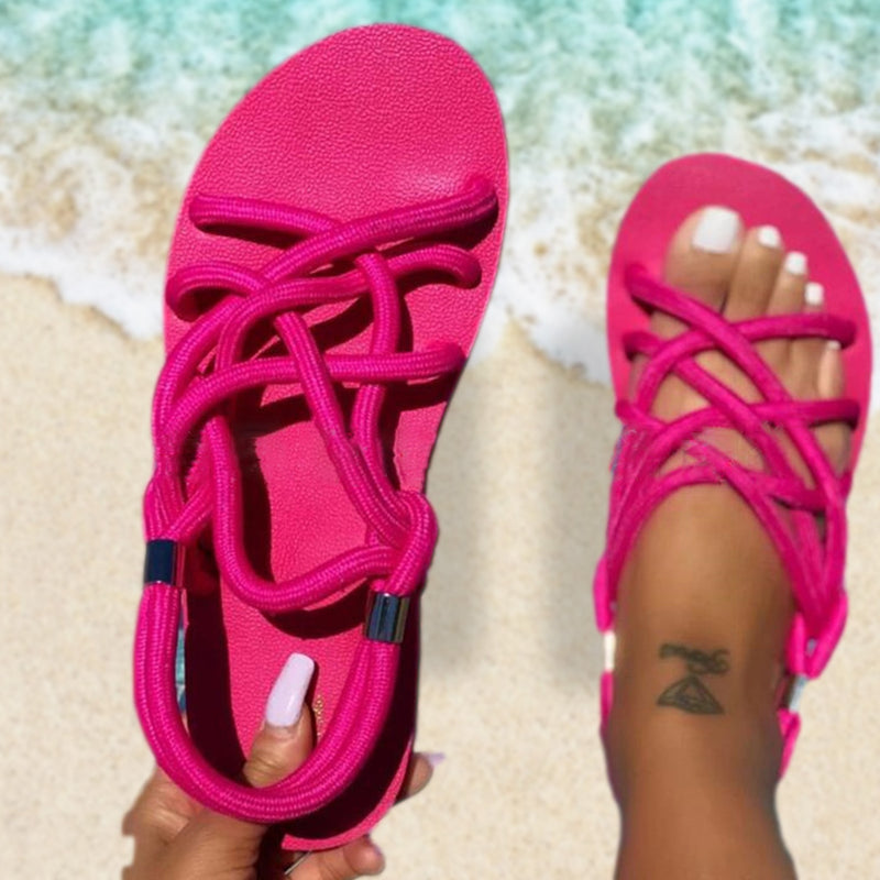 Flat Braided Rope Sandals Beach Shoes - runwayfashionista.com