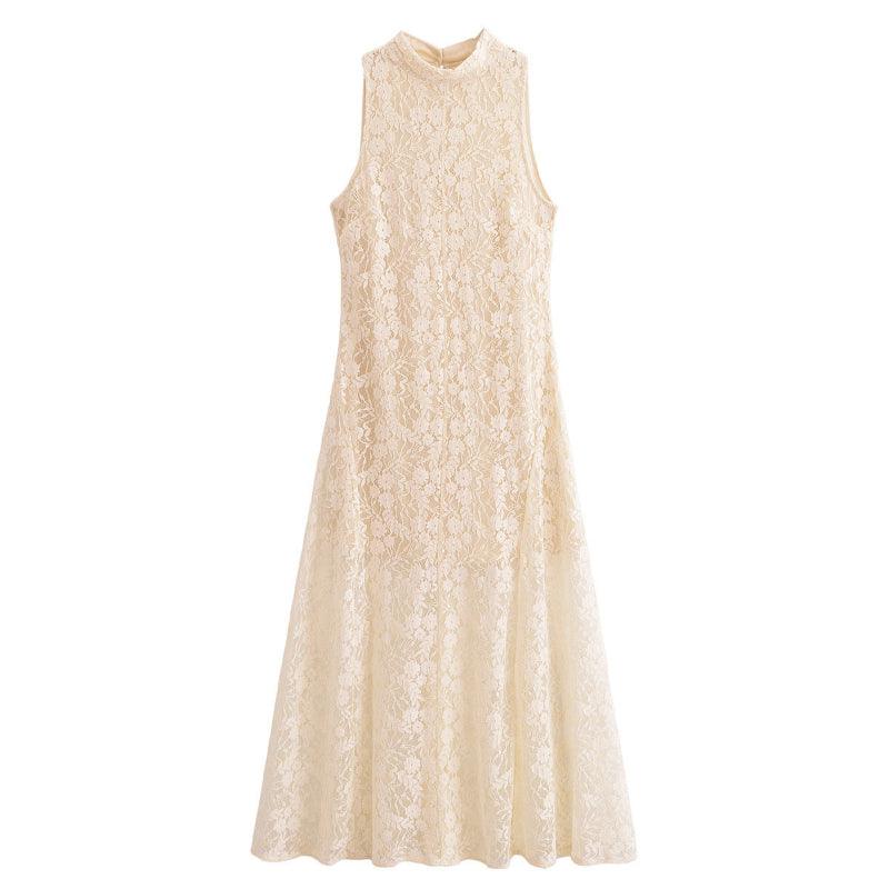 High Neck Retro Laced Flared Dress