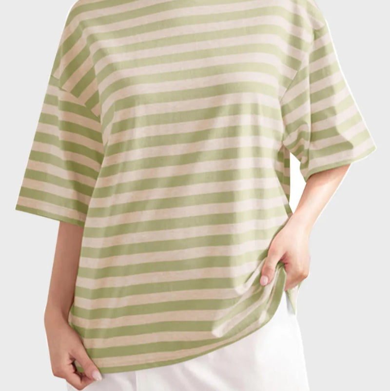 Casual Striped Quarter Sleeve T - Shirt - runwayfashionista.com