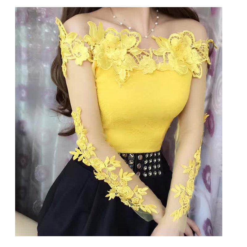 Lace Top Sexy Diagonal Neck Off Shoulder - runwayfashionista.com