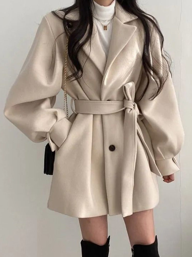 Stylish Waistband Woollen Coat - runwayfashionista.com