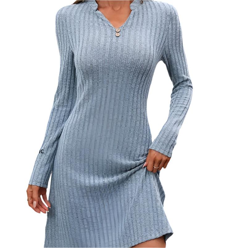 Notched long sleeve mini dress - runwayfashionista.com