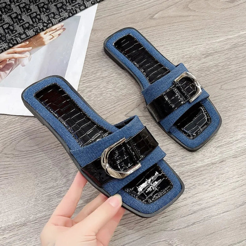 Buckle Trim Open Toe Flat Sandals - Elegant & Comfortable - runwayfashionista.com
