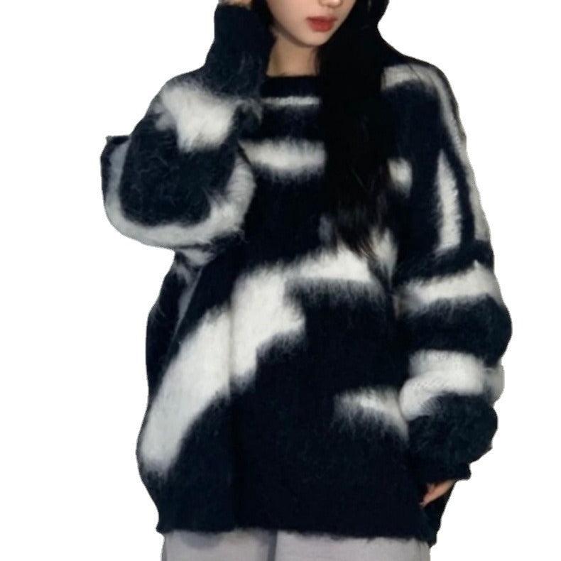 Mid-length imitation mink striped sweater - runwayfashionista.com