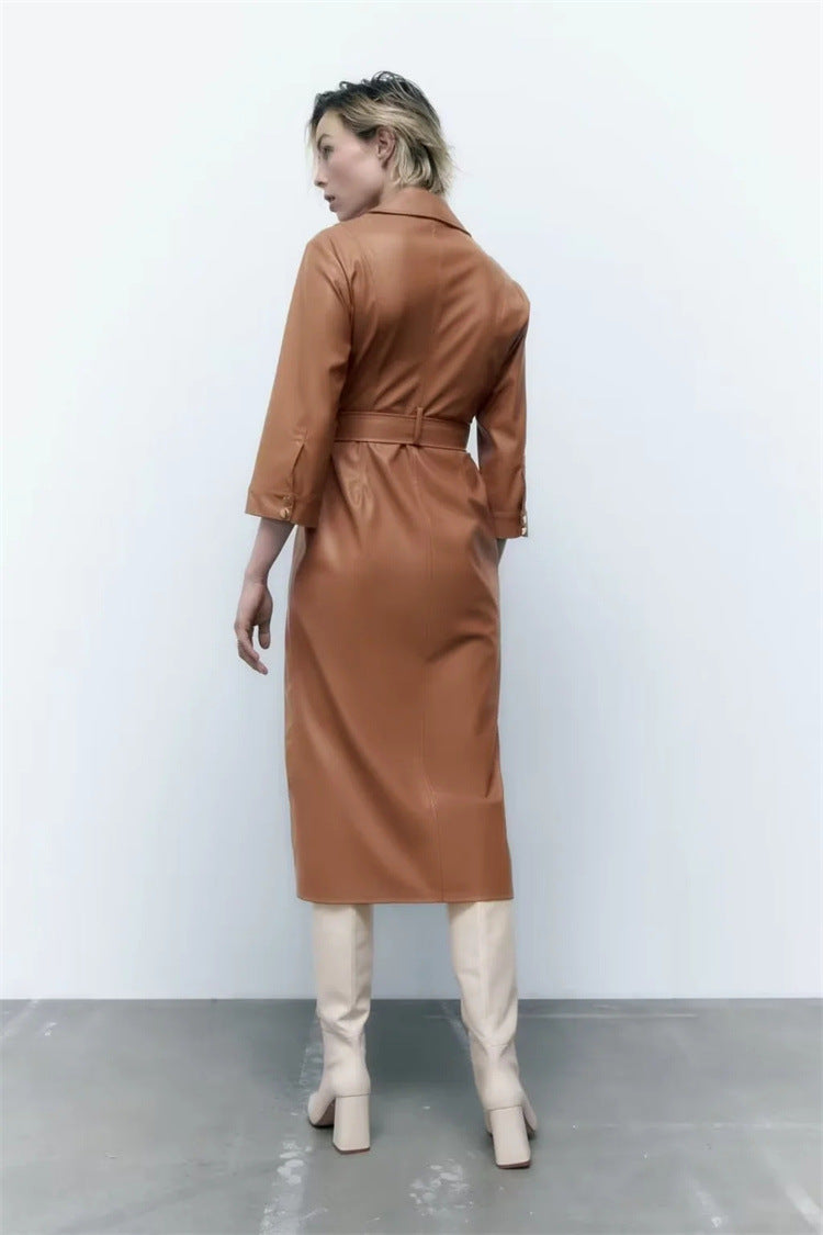 Faux Leather Midi Dress - runwayfashionista.com