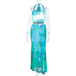 Slim fit hip-hugging two-piece suspender long skirt set in green