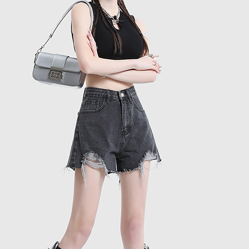 High Waist Distressed Loose Wide Leg Denim Shorts