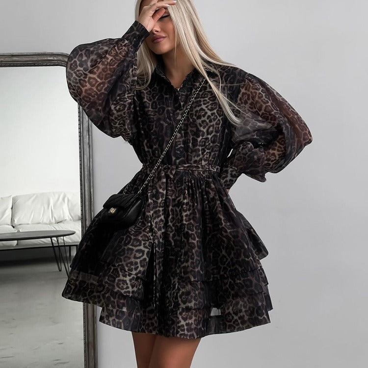 Leopard Print Long Sleeve Dress