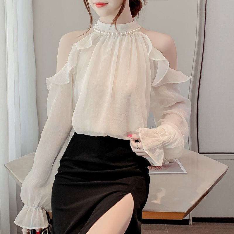 Off-shoulder chiffon shirt