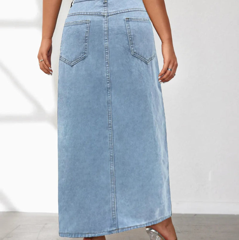 High Rise Slit Denim Skirt