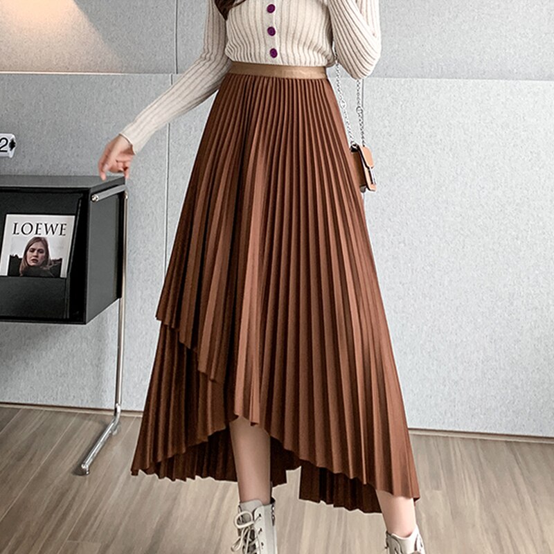 Stylish Irregular Pleated Long Skirt - runwayfashionista.com