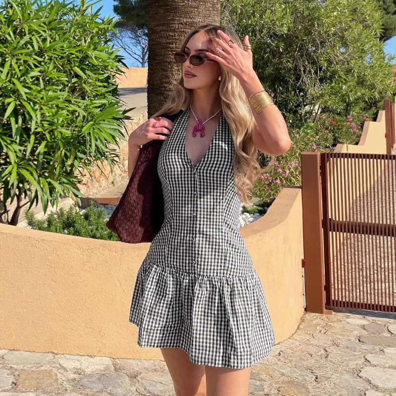 Elegant Off-the-Shoulder Plaid Mini Dress