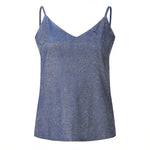 Blue sparkly camisole on a white background
