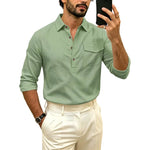 Men's Linen Blend Half-Button Shirt - green