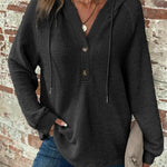 Long-sleeved Drawstring V-neck Hooded Sweater - black