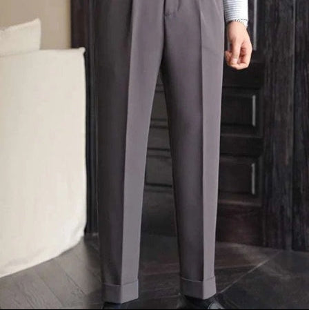 Men's British Heritage High-Rise Double-Pleat Gurkha-Style Wide-Leg Tailored Trousers