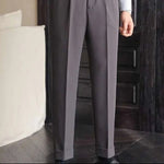 Men's British Heritage High-Rise Double-Pleat Gurkha-Style Wide-Leg Tailored Trousers