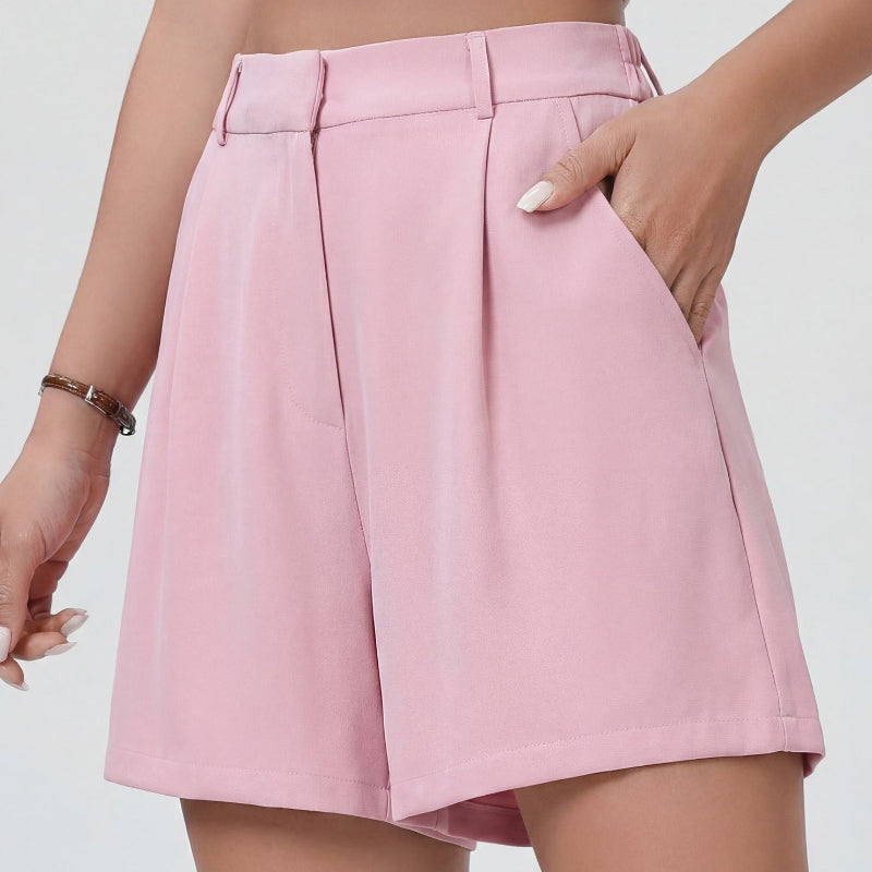 Pleated High-Waist Tailored Shorts - pink