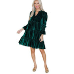 V-Neck Puff-Sleeve Velvet Mini Dress