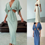 Slim Fit Midriff Outfit V-neck Maxi Dress