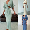 Slim Fit Midriff Outfit V-neck Maxi Dress