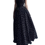 Black Polka Dot Strapless Fitted Bodice A-Line Maxi Dress