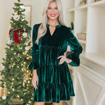 V-Neck Puff-Sleeve Velvet Mini Dress