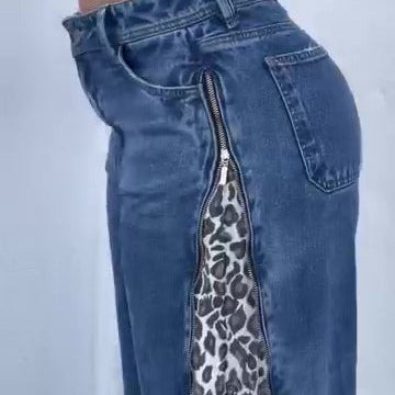 Leopard Print Zip-up Jeans