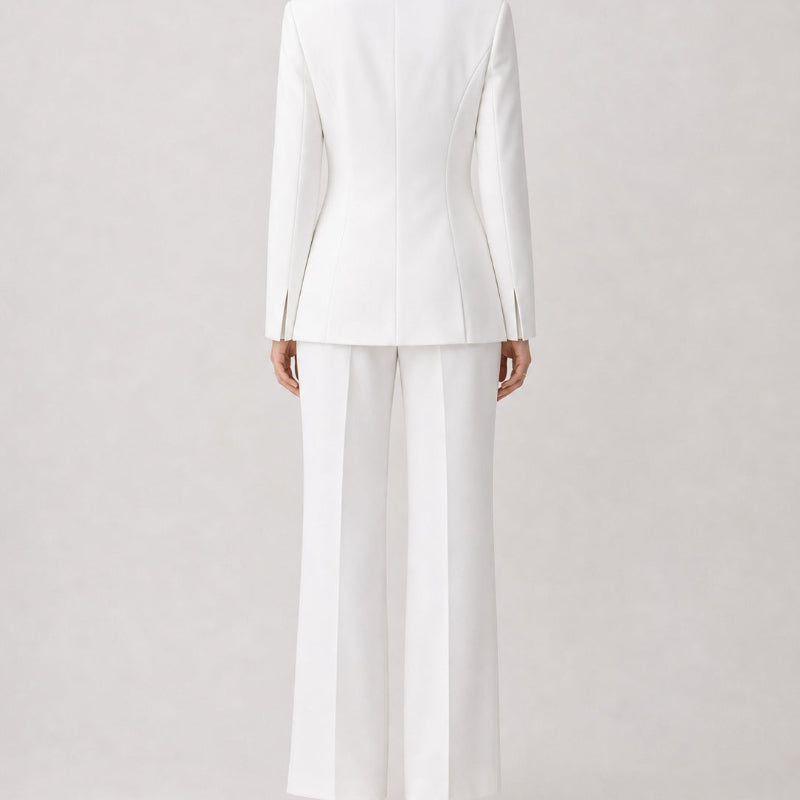 Knot Detail Blazer and Trouser Suit - white