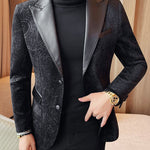 Jacquard Velvet Leather Lapel Men's Blazer