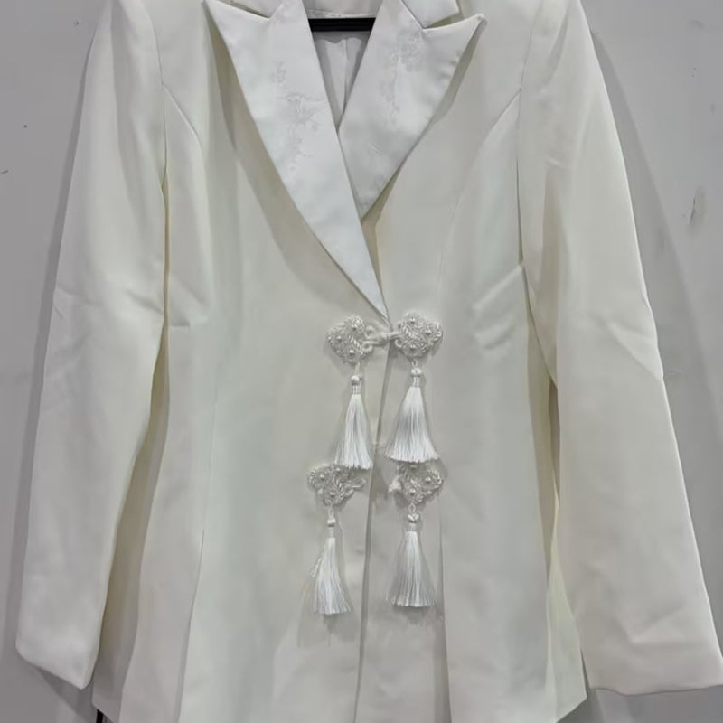 Knot Detail Blazer and Trouser Suit - white
