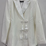 Knot Detail Blazer and Trouser Suit - white