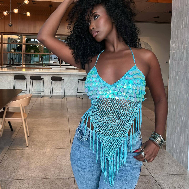 Sequined Tassel Camisole Top